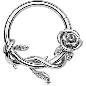 FLower 16G Gold Septum Rings, 316L Surgical Steel Septum Jewelry, Hinged Clicker